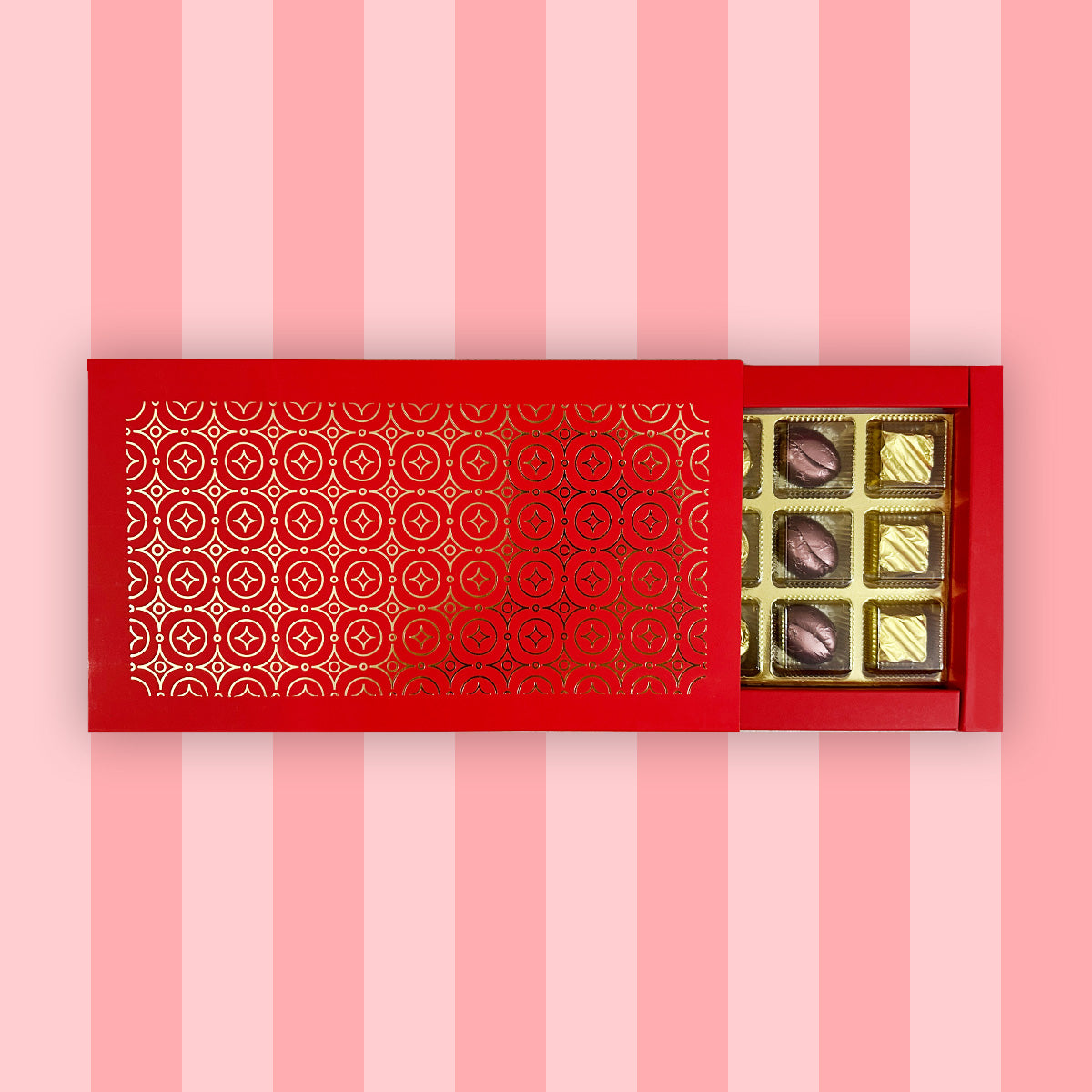 Red Gold Motif Chocolate Box - 18 Pcs