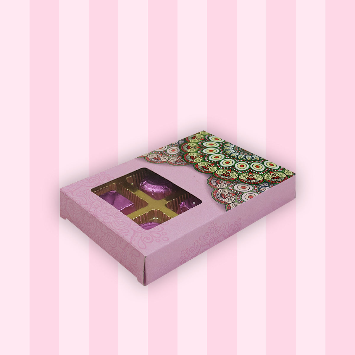 Pink Rangoli Printed Chocolate Box - 6 Pcs