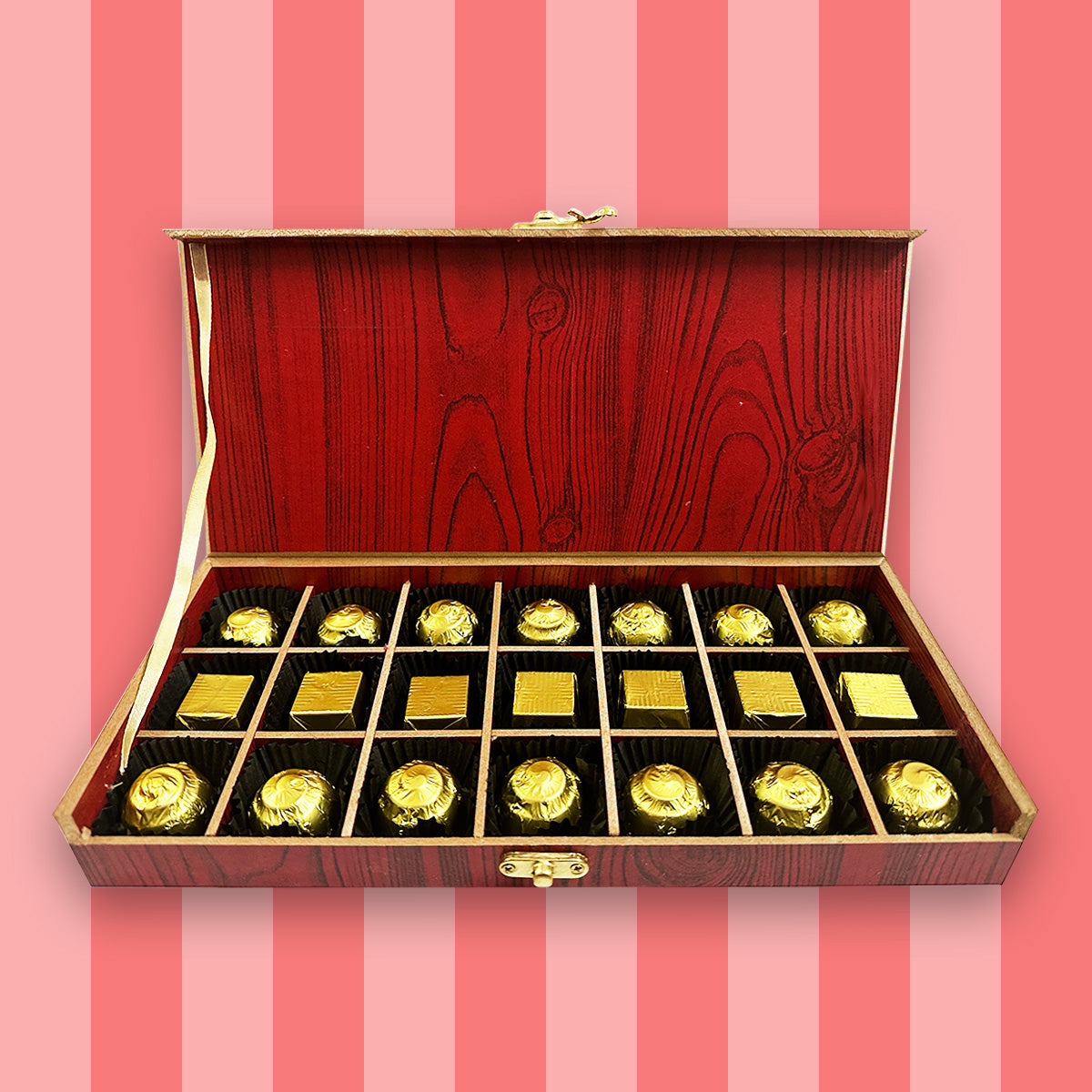 Red Wooden Choclate Box - 21 Pcs
