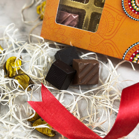 Orange Rangoli Printed Chocolate Box - 12 Pcs