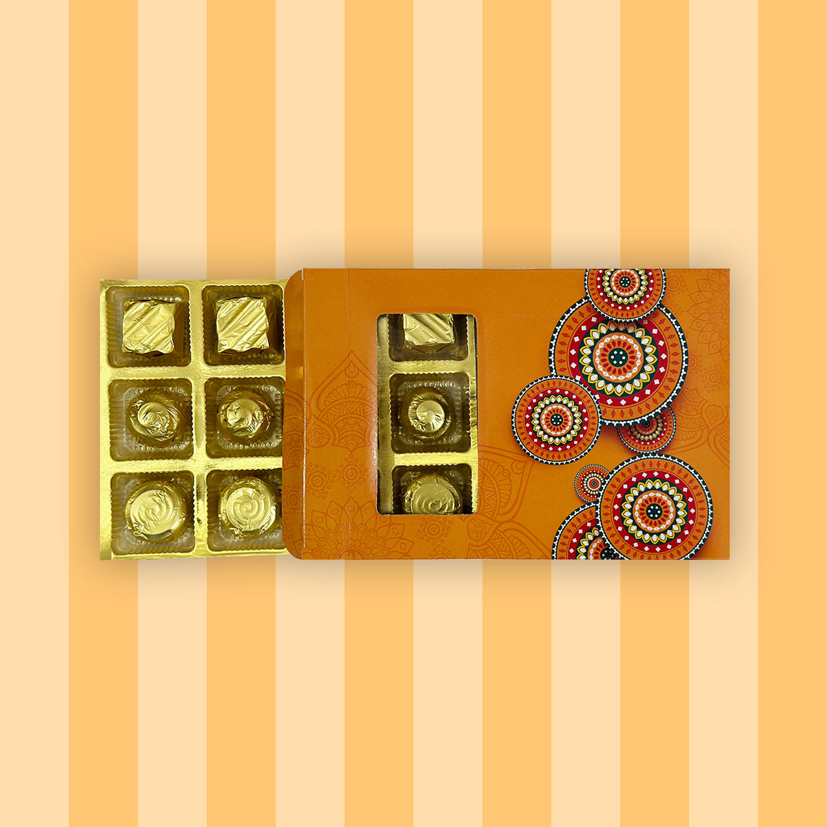 Orange Rangoli Printed Chocolate Box - 12 Pcs