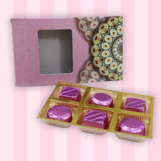 Pink Rangoli Printed Chocolate Box - 6 Pcs