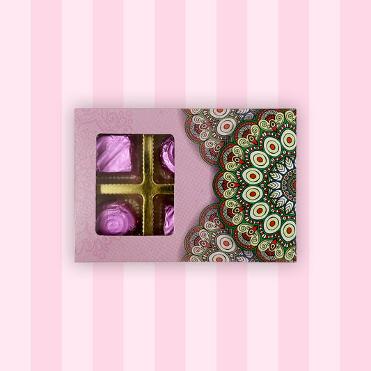 Pink Rangoli Printed Chocolate Box - 6 Pcs