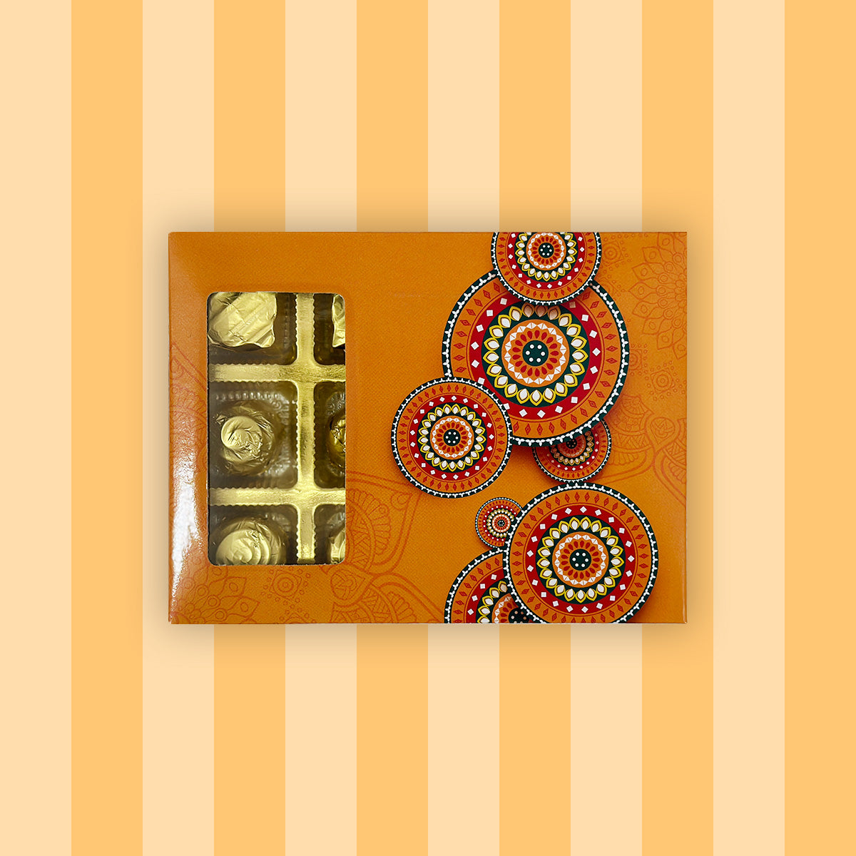 Orange Rangoli Printed Chocolate Box - 12 Pcs