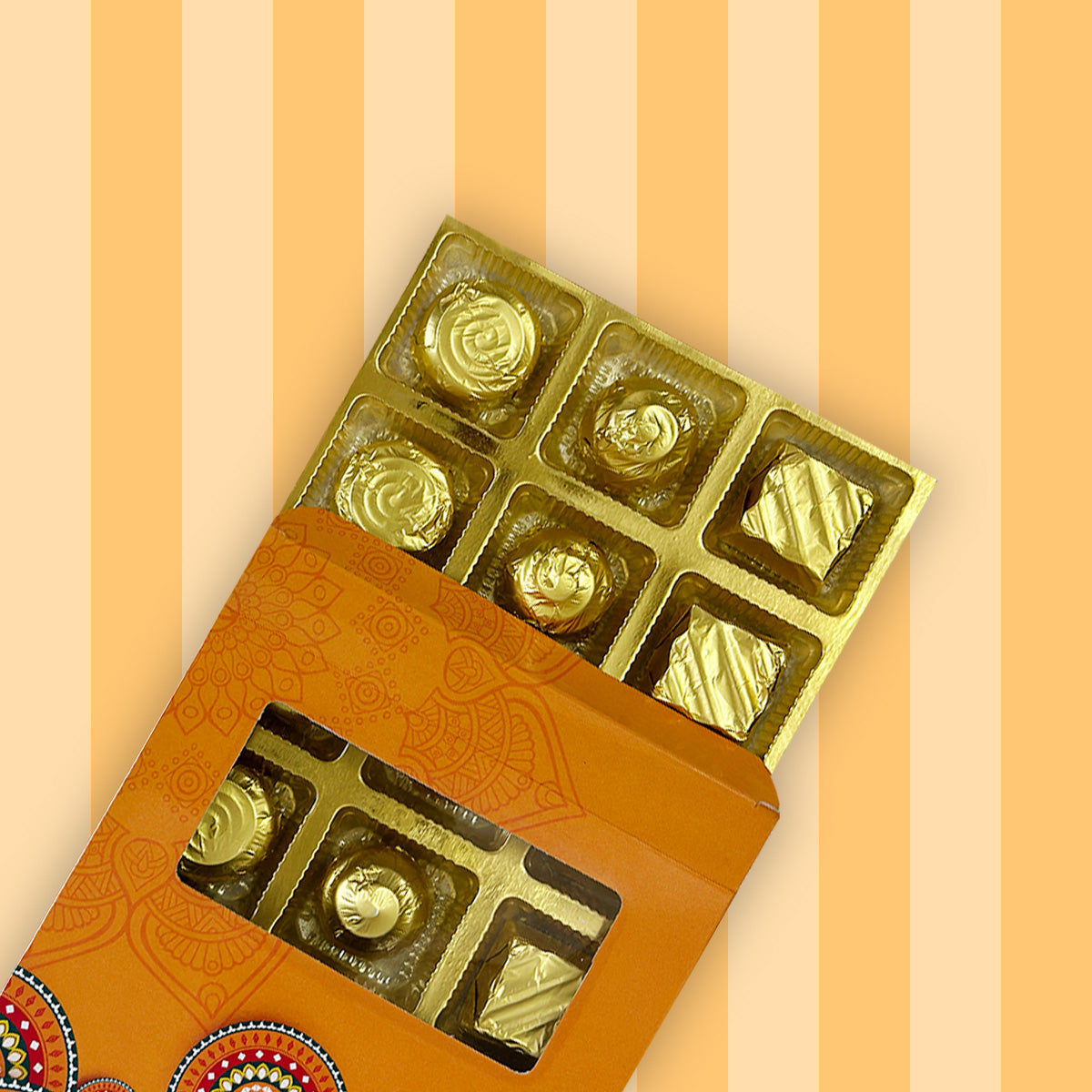 Orange Rangoli Printed Chocolate Box - 12 Pcs